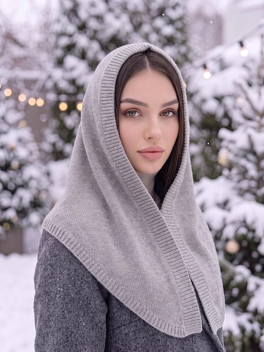 Ayollar qishki to'plami: beret shapka, shapkali romol, shapka sharf