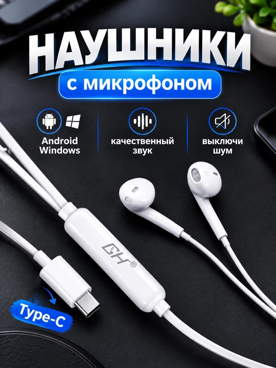 Проводные внутриканальные наушники с микрофоном и разъемом Type-C - 