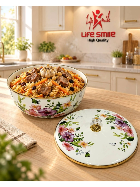 Эмалированный таз с крышкой, кухонная посуда, Life Smile, 29 см, 6 л