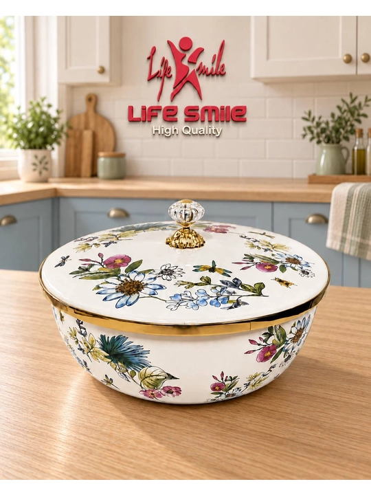 Emalli tog‘ora qopqoqli, oshxona idishi, Life Smile, 29 sm, 6 litr - 