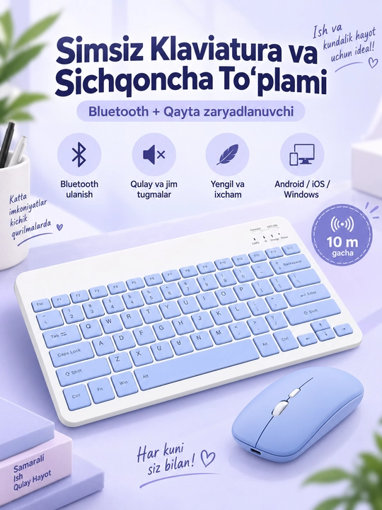 Беспроводные Bluetooth клавиатура и мышь, аккумуляторные, Android iOS Windows - 
