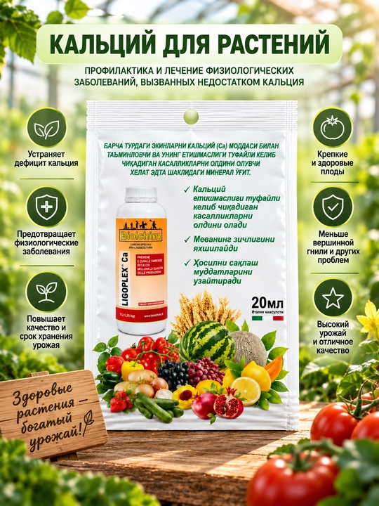 LIGOPLEX Ca kalsiyli o‘g‘it, sabzavot va mevali ekinlar uchun, 20 ml - 