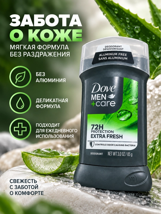 Dove Men+Care Extra Fresh erkaklar dezodorant-stigi, alyuminiysiz, 72 soat himoya, 85 g
