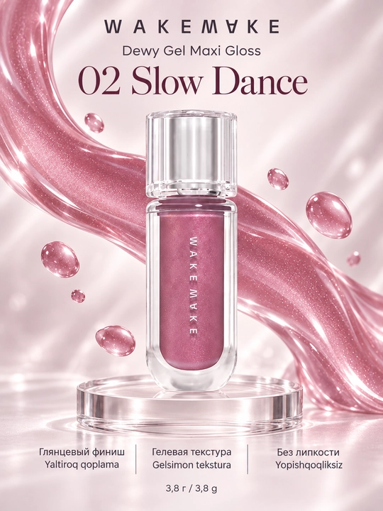Lab uchun blesk WAKEMAKE Dewy Gel Maxi Gloss, 7 ta tus, 3,8 g