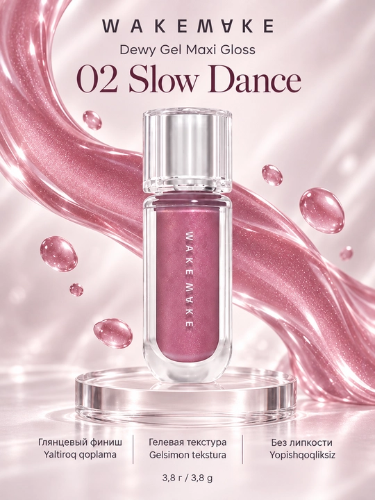 Lab uchun blesk WAKEMAKE Dewy Gel Maxi Gloss, 7 ta tus, 3,8 g