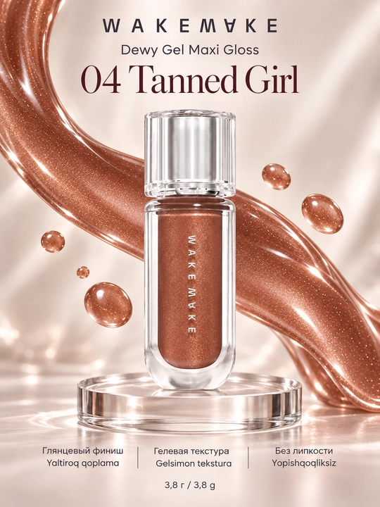 Блеск для губ WAKEMAKE Dewy Gel Maxi Gloss, 7 оттенков, 3.8 г