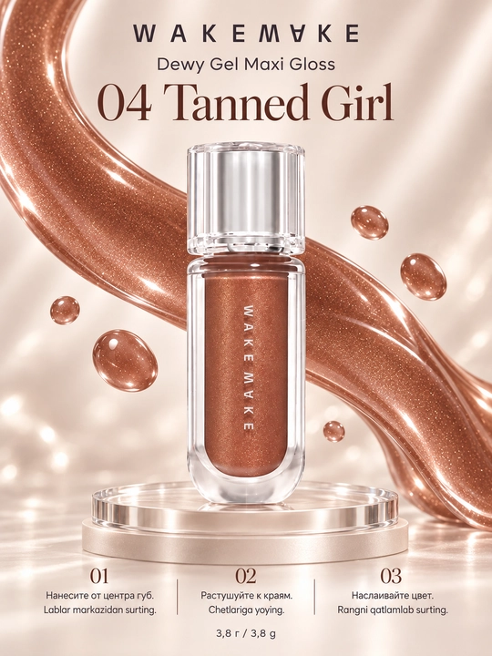 Блеск для губ WAKEMAKE Dewy Gel Maxi Gloss, 7 оттенков, 3.8 г