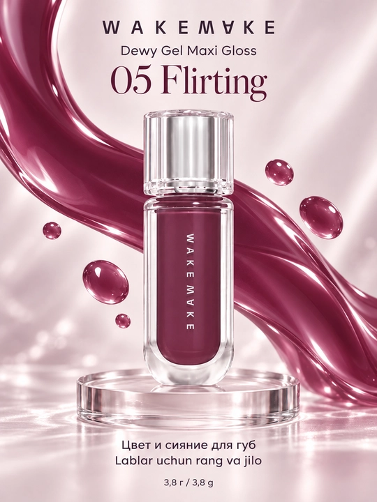 Lab uchun blesk WAKEMAKE Dewy Gel Maxi Gloss, 7 ta tus, 3,8 g