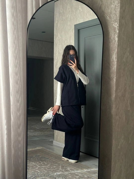 Ayollar kostyum-troyka Oversize,  kapyushonli jilet va longsliv, 46–50