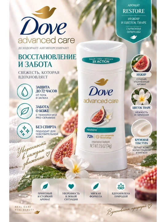 Dove Advanced Care Дезодорант-антиперспирант для женщин, 74 г - 