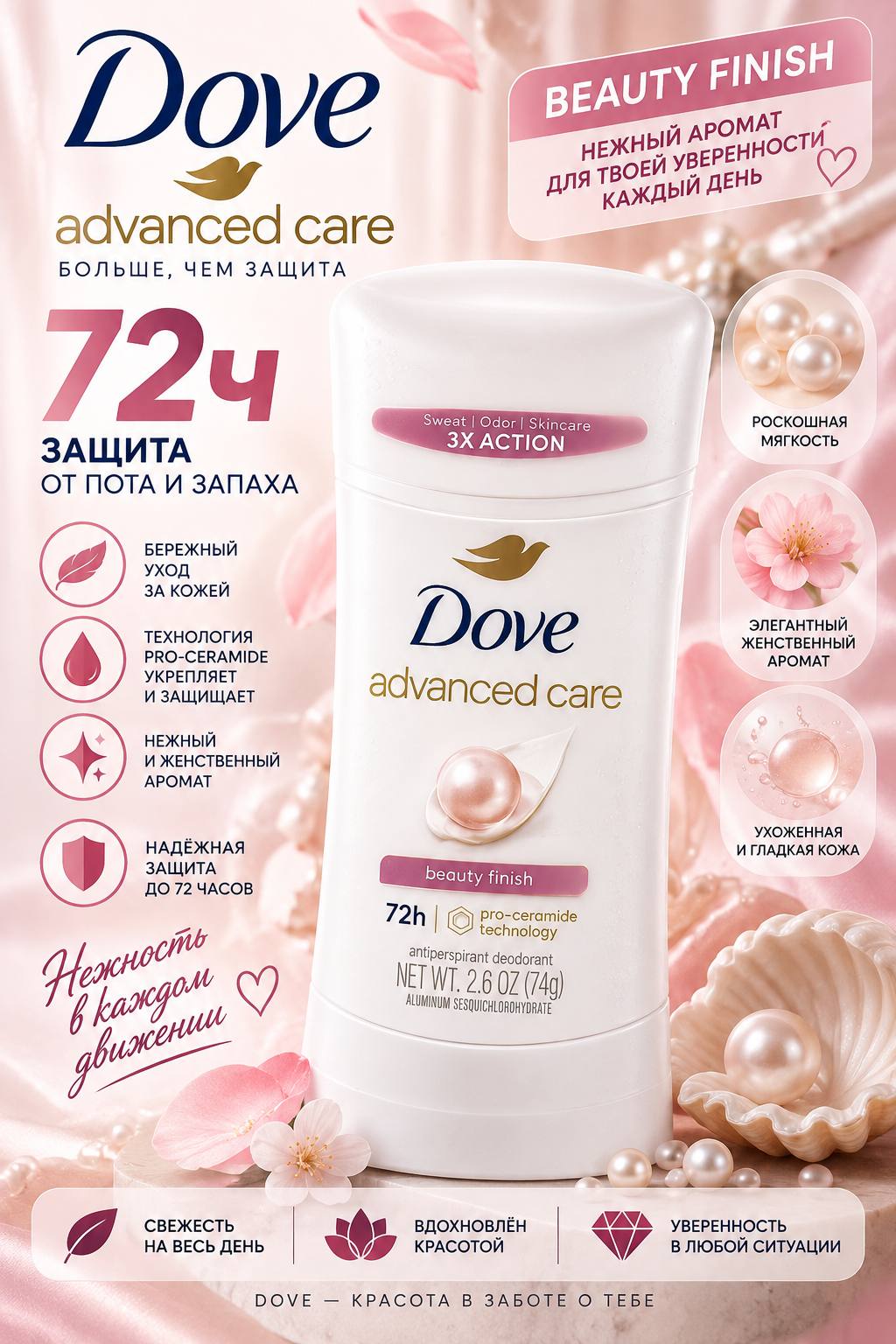 Dove Advanced Care Дезодорант-антиперспирант для женщин, 74 г - 