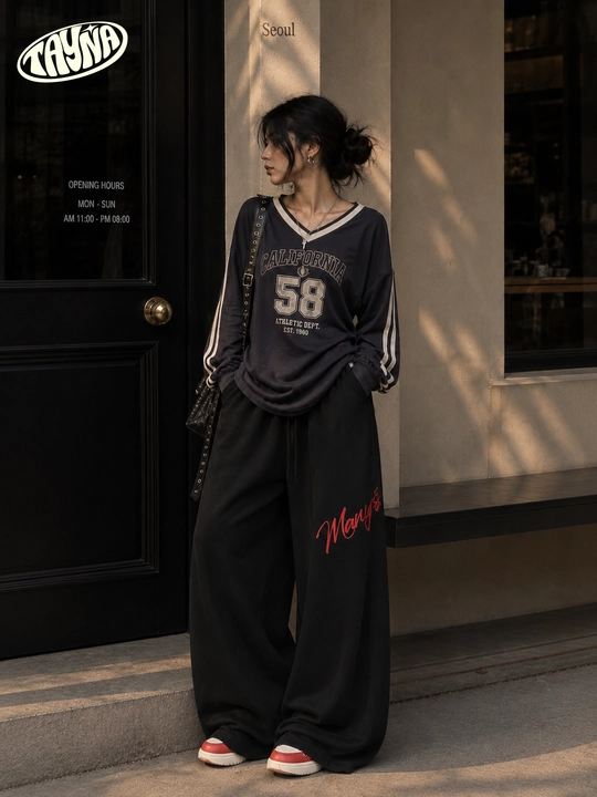 TAYNA Ayollar uchun oversayz shimlar, jogger shim ayollarga, keng sport shim baggy jogger