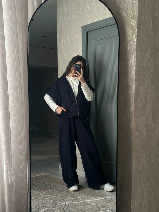Ayollar kostyum-troyka Oversize,  kapyushonli jilet va longsliv, 46–50