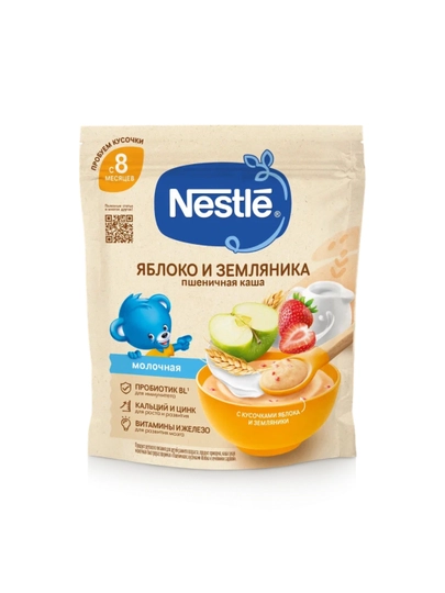 NESTLÉ®  "qulupnay va olma bo'laklari sutli bug'doyli" bo'tqasi 8 oydan boshlab, 200 gr - 