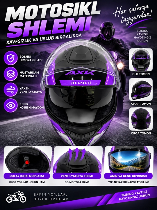 AXK moto shlem – mototsikl va skuter uchun himoya kaskasi