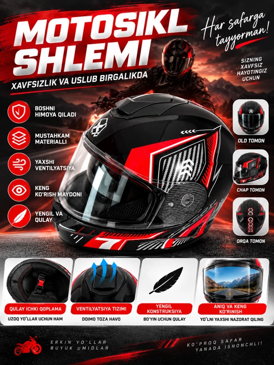 AXK moto shlem – mototsikl va skuter uchun himoya kaskasi