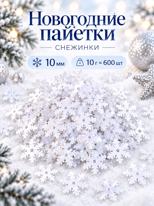 Dekoratsiya va hunarmandchilik uchun yangi yil qor uchqunlari - payetkalar, 10 g - 