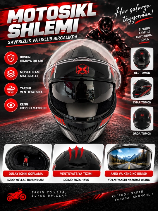 AXK moto shlem – mototsikl va skuter uchun himoya kaskasi