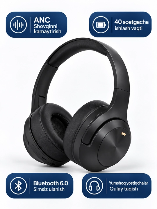 SAIYA EW-45 ANC, Bluetooth 6.0 va 40 soatgacha ishlashli simsiz quloqchin - 