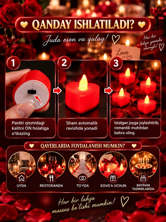Бесфитильные LED свечи в форме сердца — для праздников, Merry Me и романтики