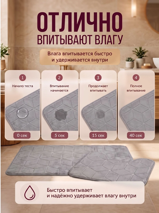 Коврик для ванной и туалета, противоскользящий, 2 штуки, с вырезом
