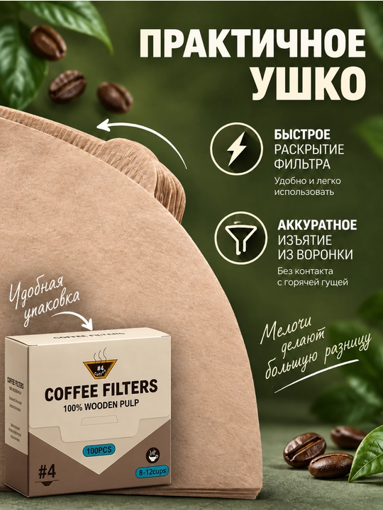 Фильтр для кофеварки бумажный конусный, для пуровера