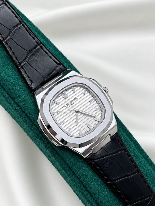 Erkaklar qo‘l soati Patek Philippe, klassik, charm remishokli, oq siferblat