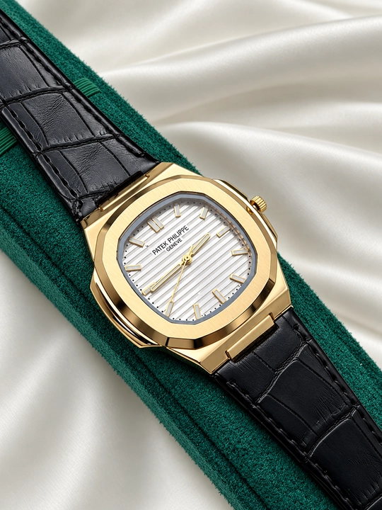 Erkaklar qo‘l soati Patek Philippe, klassik, charm remishokli, oq siferblat
