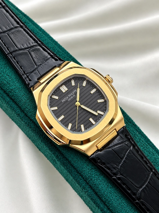 Мужские наручные часы Patek Philippe, классические, кожаный ремешок, белый циферблат