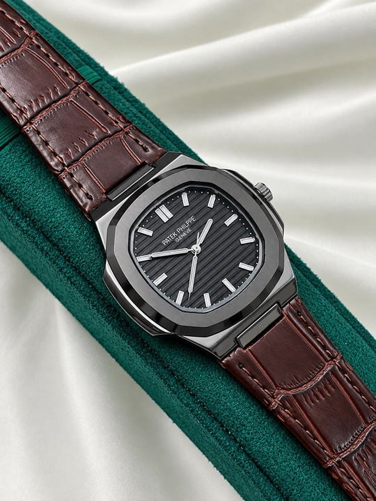 Мужские наручные часы Patek Philippe, классические, кожаный ремешок, белый циферблат