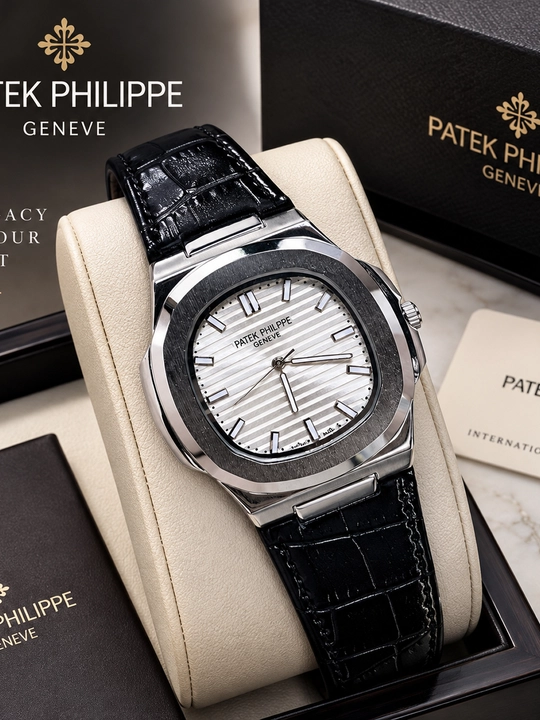 Erkaklar qo‘l soati Patek Philippe, klassik, charm remishokli, oq siferblat