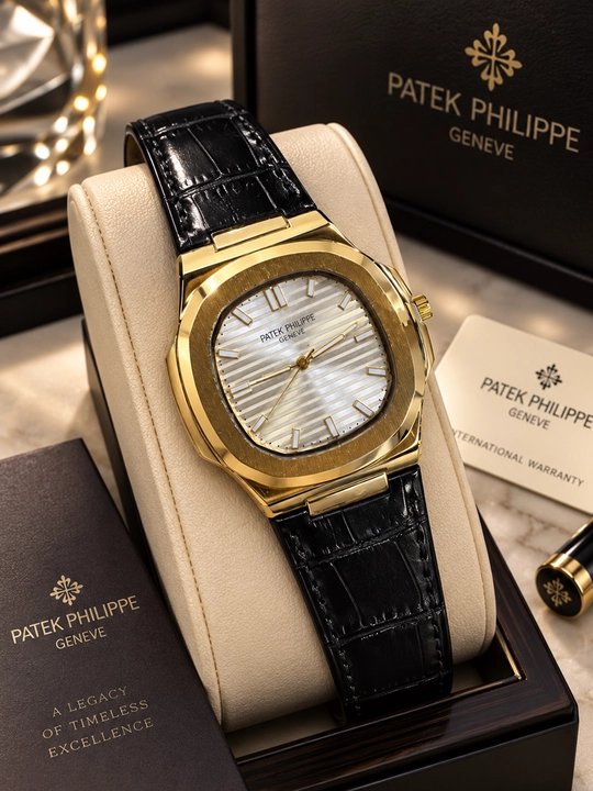 Erkaklar qo‘l soati Patek Philippe, klassik, charm remishokli, oq siferblat