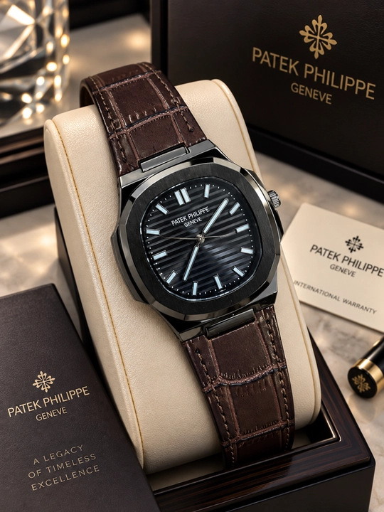 Мужские наручные часы Patek Philippe, классические, кожаный ремешок, белый циферблат