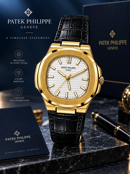 Erkaklar qo‘l soati Patek Philippe, klassik, charm remishokli, oq siferblat