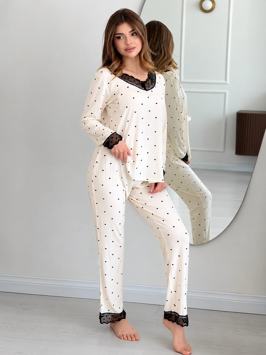 Viskoza matoli ayollar pijamasi, tungi kiyim, uzun yengli kofta va shim to‘plami, L-XXXL