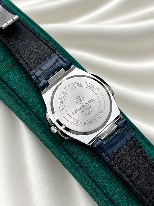 Erkaklar qo‘l soati Patek Philippe, klassik, charm remishokli, oq siferblat