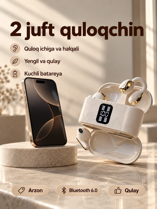 Simsiz Bluetooth quloqchin, 2 juft (4 ta), zaryadlash qutisi va raqamli displey bilan