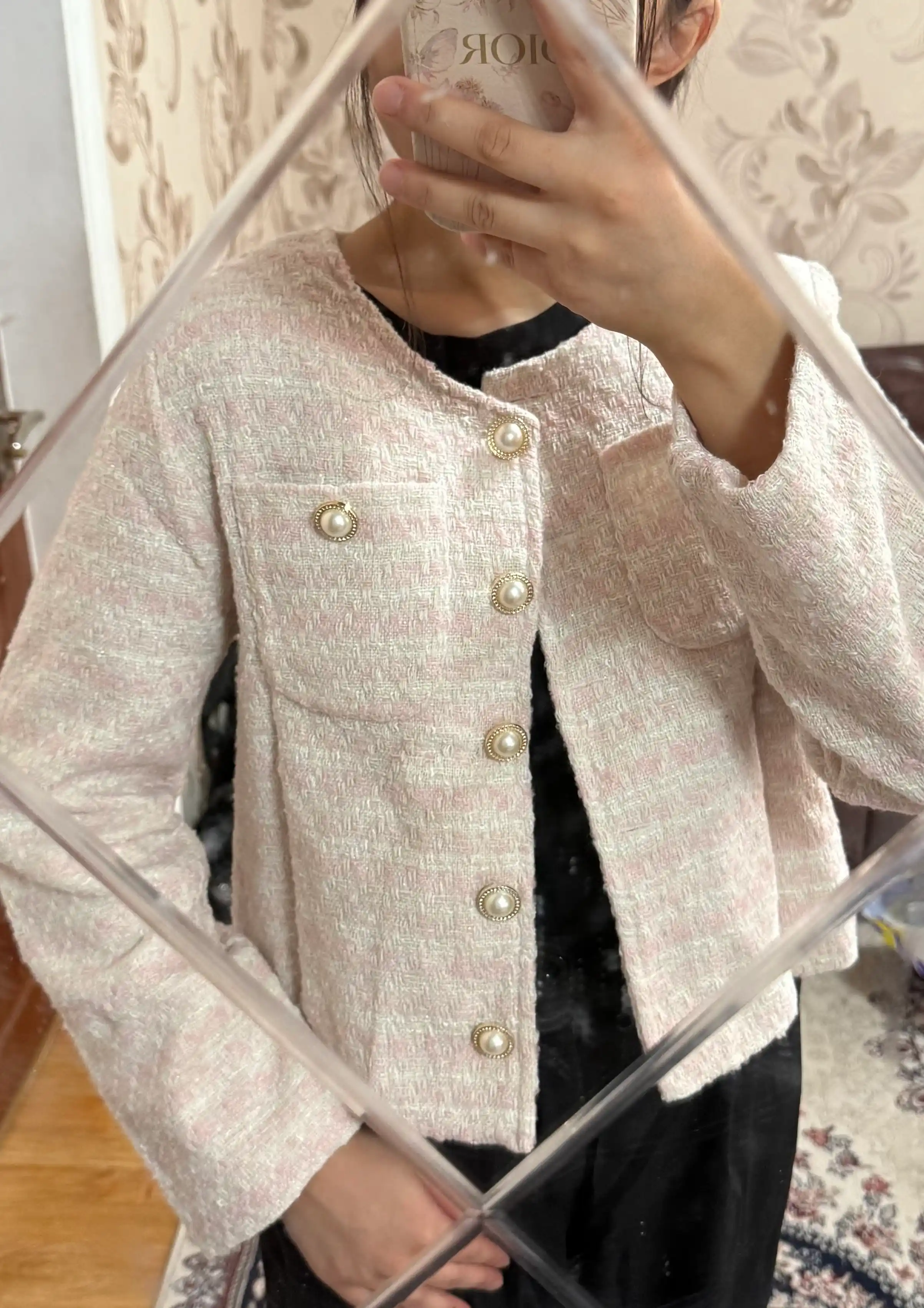 Ayollar uchun qisqa tvid jaket, tugmali klassik pidjak