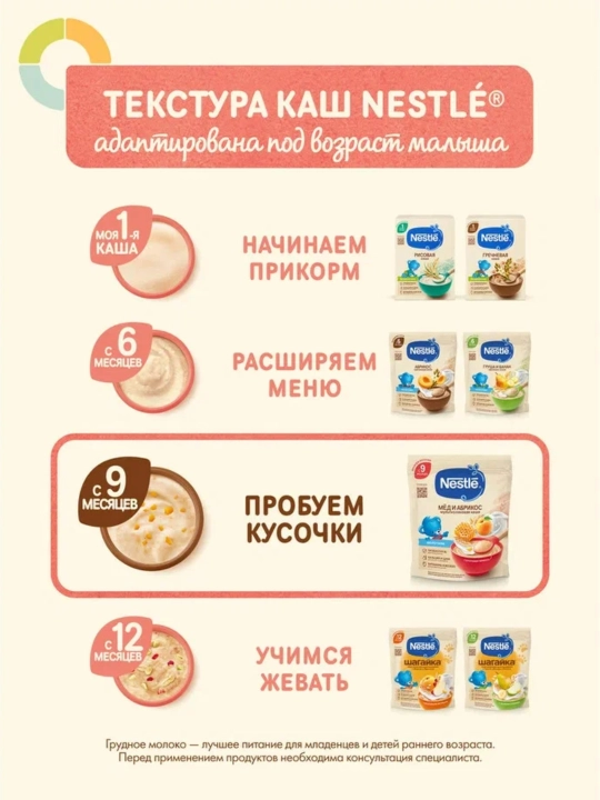 Каша Nestle сухая быстрорастворимая Мультизлаковая с мёдом и абрикосом с 9 мес. 200г