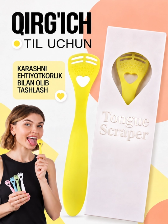 Til uchun qirg‘ich, og‘iz bo‘shlig‘i gigiyenasi va karashni ketkazish uchun til tozalagich