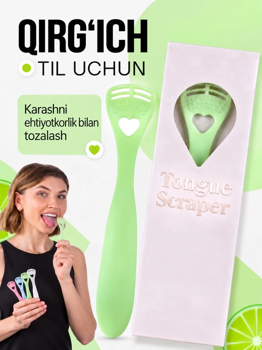 Til uchun qirg‘ich, og‘iz bo‘shlig‘i gigiyenasi va karashni ketkazish uchun til tozalagich