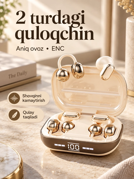 Simsiz TWS Bluetooth quloqchinlar to‘plami, zaryadlash qutisi va raqamli displey bilan