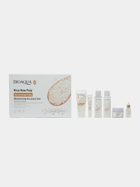Bioaqua Rice Raw Pulp Whitening Travel 5-Piece Set — Yuz parvarishi uchun sayohat to'plami