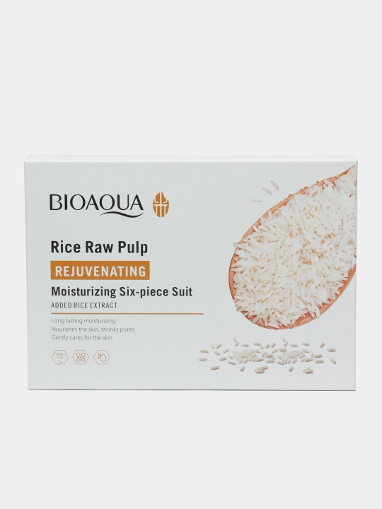 Bioaqua Rice Raw Pulp Whitening Travel 5-Piece Set — Yuz parvarishi uchun sayohat to'plami