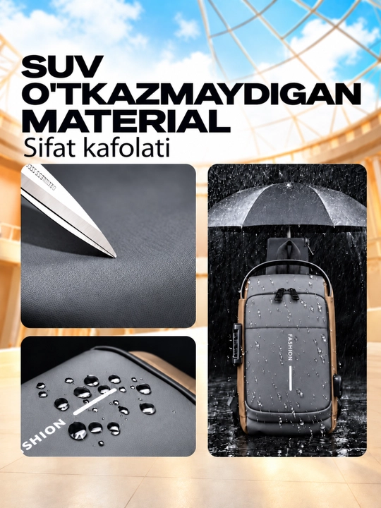 Erkaklar sumkasi, barsetka, bananka, qulfli va USB zaryadlovchi bilan, yelkama