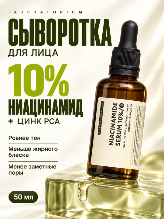 Сыворотка для лица Laboratorium с ниацинамидом 10% и цинком, 50 мл - 