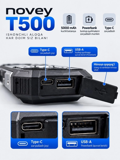 Novey T500 — 5000 мАч, мощный фонарик и функция Power Bank для зарядки устройств