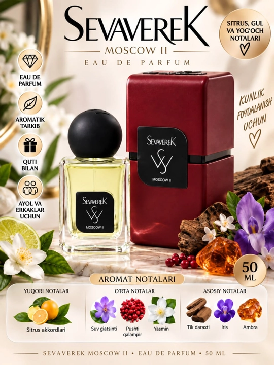 Parfyumeriya suvi SevavereK Moscow II erkaklar va ayollar uchun uniseks, 50 ml