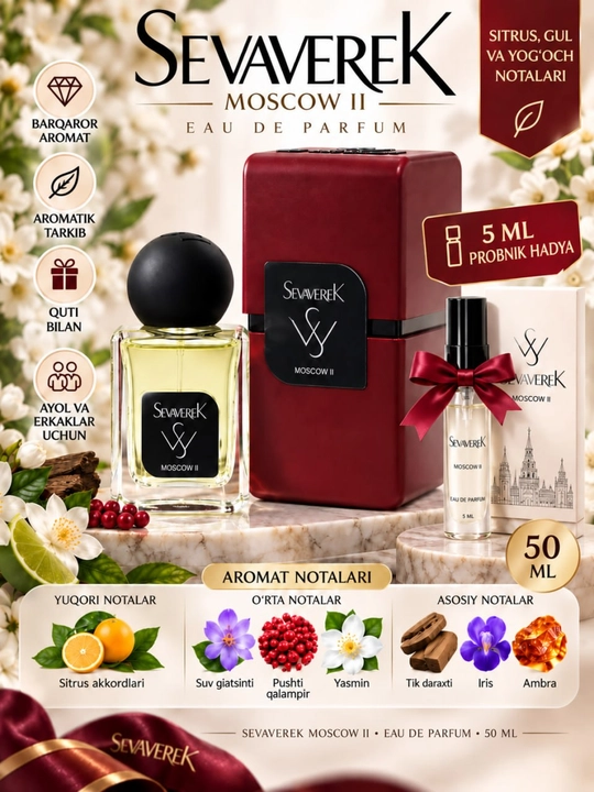 Parfyumeriya suvi SevavereK Moscow II erkaklar va ayollar uchun uniseks, 50 ml - 
