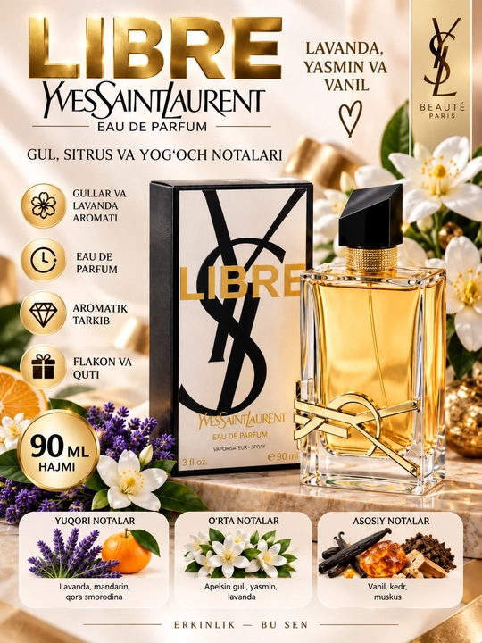 Ayollar uchun parfyumerya suvi Yves Saint Laurent Libre Eau de Parfum duhi, 90 ml 